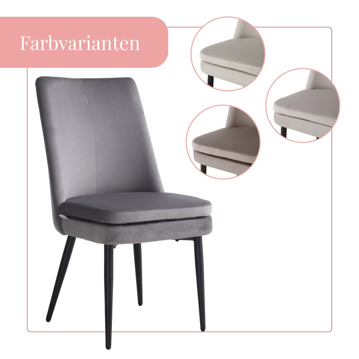 BHS LIVING Esszimmerstuhl, Küchenstuhl, Stuhl für den Wartebereich LIVIA Polstersessel mit hohem Rücken Samtstoff: dunkelgrau 60x47x89 cm